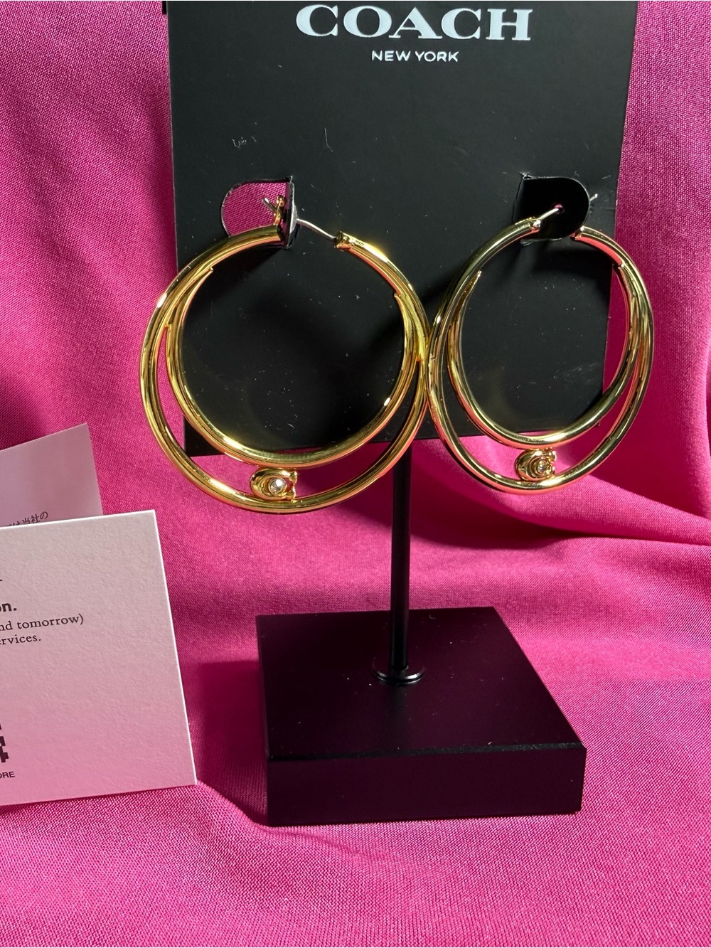 Coach Gold Double-Ring Hoop Earrings with Signature Accent